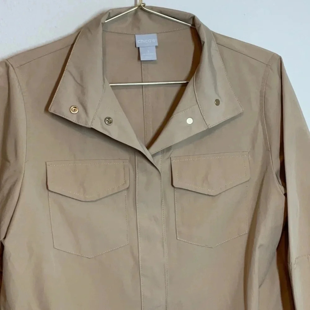 Chico’s Tan Snap Button Down Jacket Size: 8-10 (Chico’s Size 1) - Picture 2 of 10